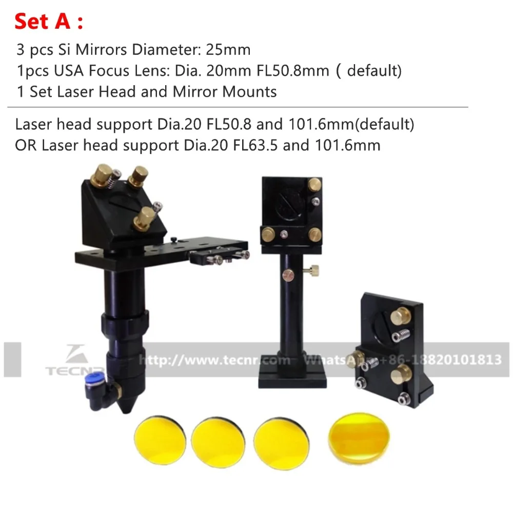 Tecnr conjunto de cabeça do laser co2 + reflexivo si espelho 25mm + eua lente foco 20mm para gravação a laser máquina corte