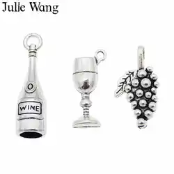 Julie Wang 12PCS Wine Bottle Goblet Grape Set Charms Antique Color Alloy Earrings Bracelet Jewelry Making Pendant Accessory