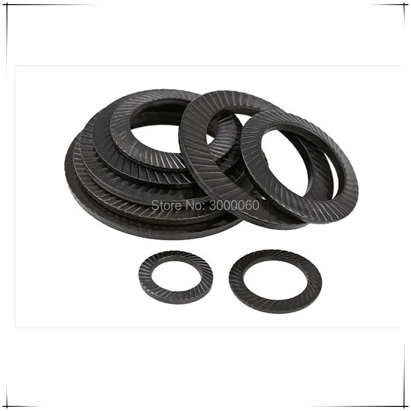 M10 M12 M14 Black Carbon Steel Double Ridges Anti-skid Gasket Lock Washers With Doule Faced Printing