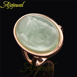 Ajojewel Single Light Green Oval Stone Rings For Women Rose Gold-color Finger Jewelry Bague Femme