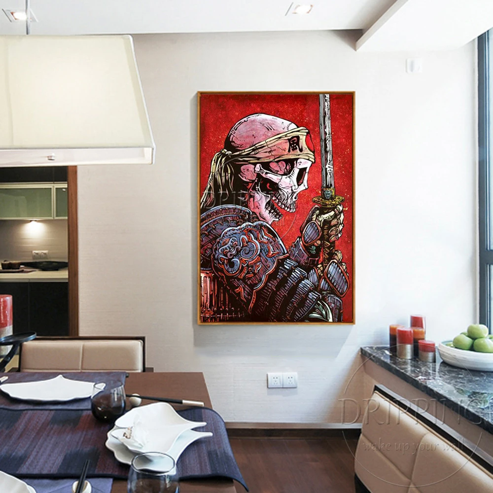 Excellent Artist Hand-painted High Quality Special Warrior Oil Painting on Canvas Skeleton Warrior Portrait Oil Painting