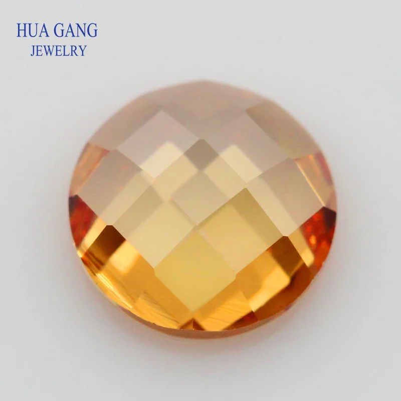 

Champagne Cubic Zirconia Stone Round Shape Flat Bottom Checkerboard Cut Loose CZ Stone Synthetic Gems For Jewelry 5mm 8mm