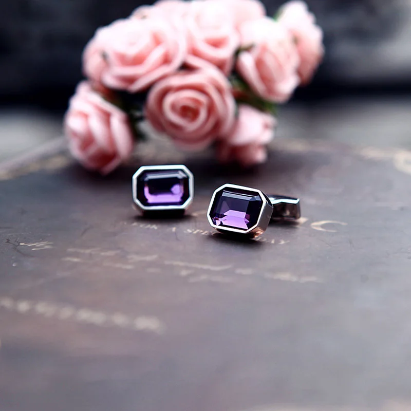 KFLK Jewelry shirt wedding cufflinks for mens Brand Purple Crystal Cuff link Wholesale fashion Button High Quality guests