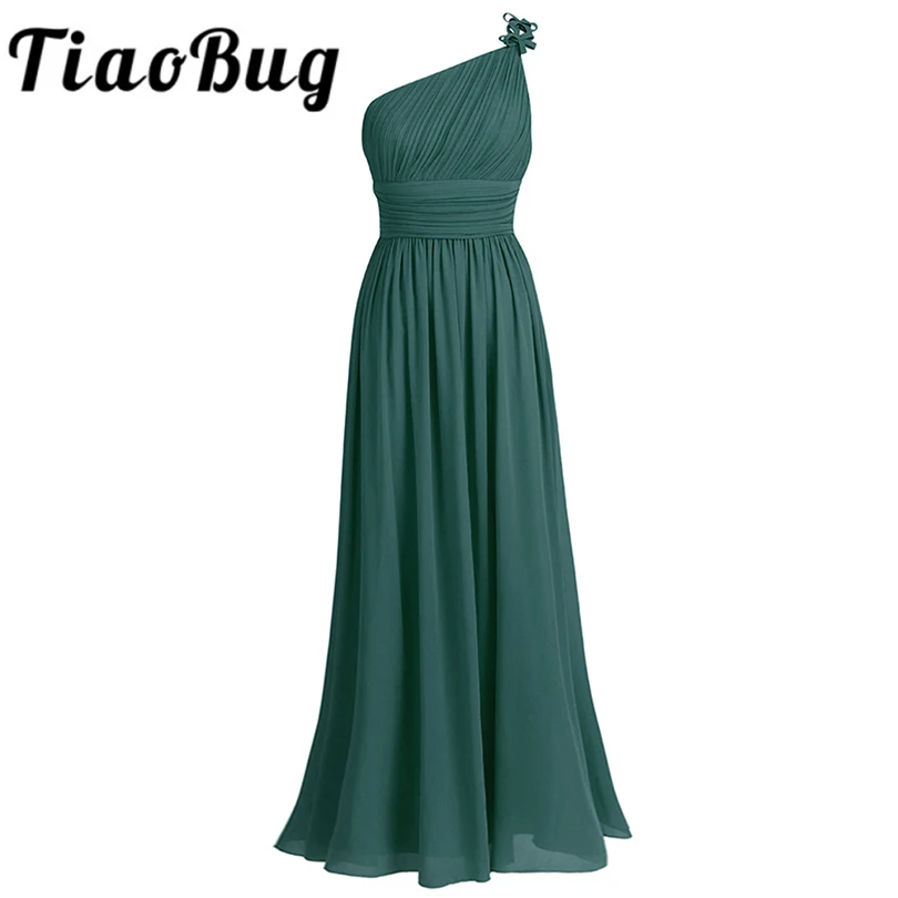 TiaoBug One Shoulder Bridesmaid Dress Summer Chiffon Beach Wedding Party Gowns Prom Long Bridesmaid Maxi Tulle Lace Dresses