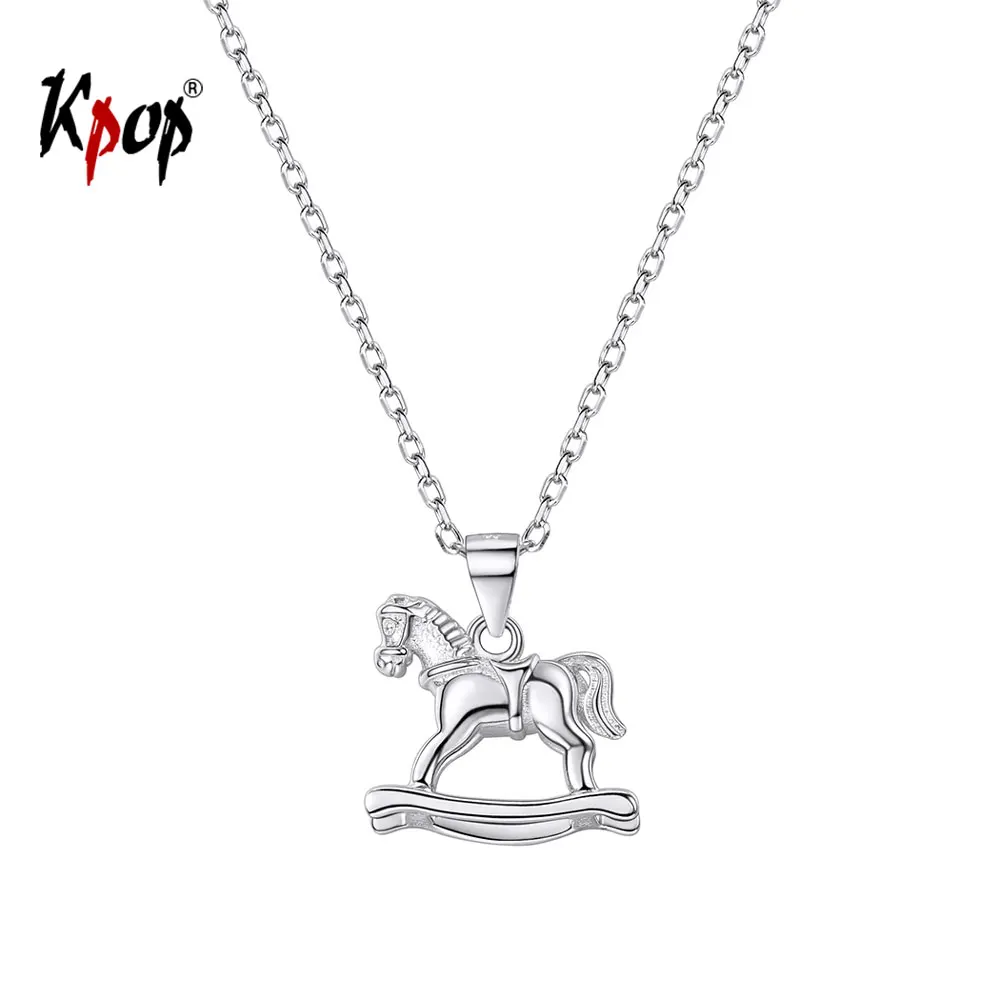 Kpop Carousel Pendant Necklace Animal Jewelry Bridal Gifts 925 Sterling Silver Dainty Merry-go-round Necklace for Women P6227