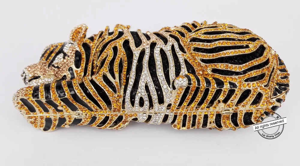 Alla moda Animale Tigre Sacchetto di Sera Del Diamante di Lusso In Oro Diamante di Cristallo Della Frizione del sacchetto di Cerimonia Nuziale