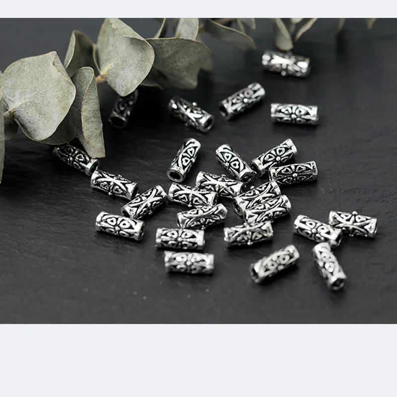 1pc/lot 925 Sterling Silver Clover Flower Tube Beads 9x4mm Antique Black Braided Rope Silver Spacers DIY Jewelry Accessories