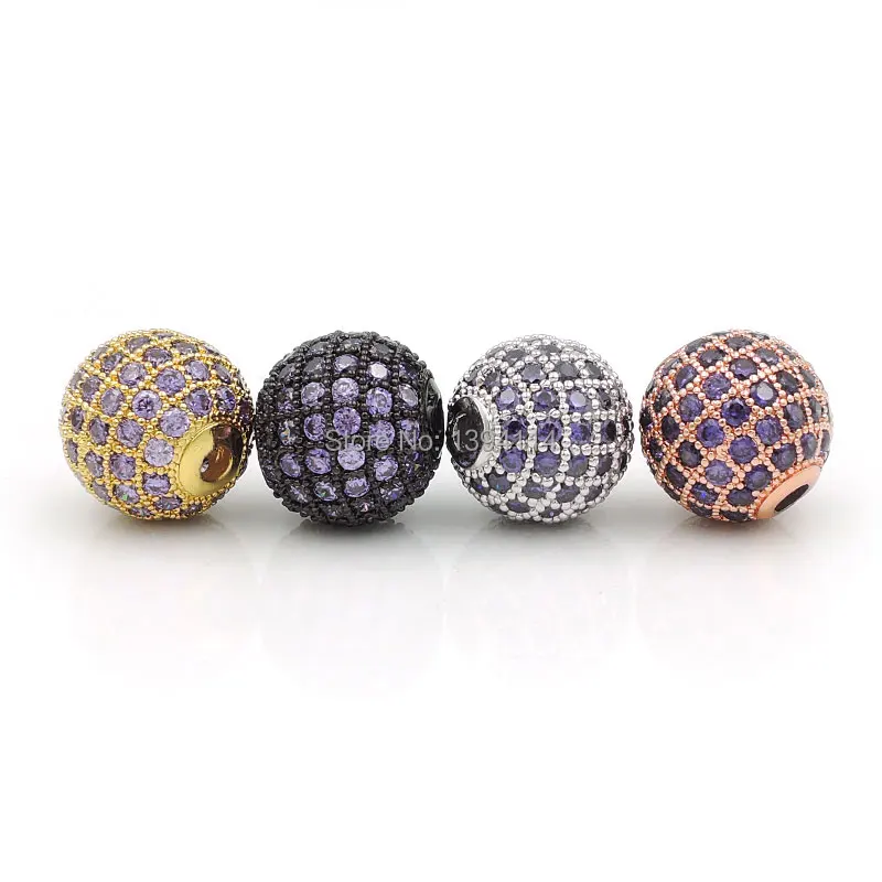 6mm 8mm 10mm 12mm Micro Pave Violet CZ Round Ball Beads Fit For Making Bracelets Or Necklaces Jewelry