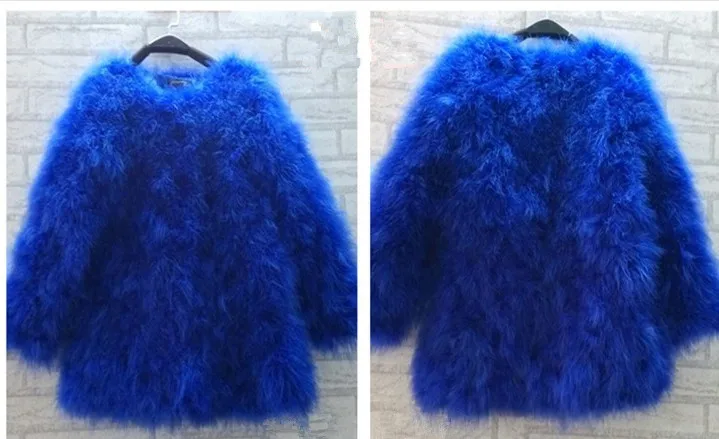 winter fur coat of natural ostrich feather fur autumn winter warm thick fashion fur outwear blue pink 8 colors length C129