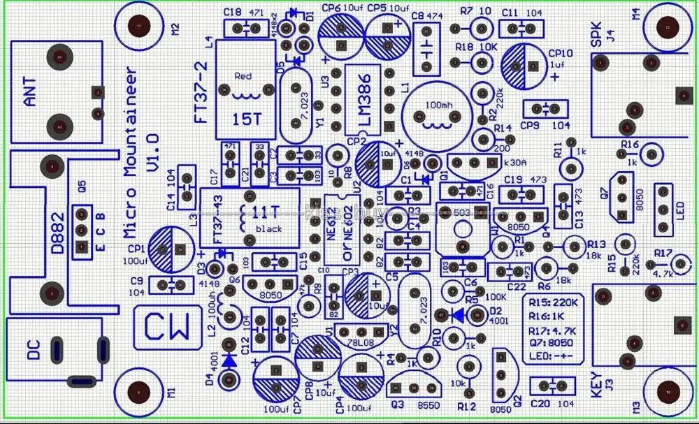 Micro Mountaineer trasmettitore ricevitore CW Ham Amateur Radio Ad Onde Corte 7.023 MHZ Scalatore onde corte transceiver