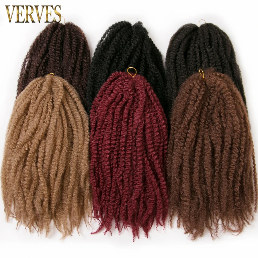 VERVES Afro Kinky Braiding Hair 18 inch Synthetic Crochet Marly Braids Hair Extensions 30 strands/pack Burgundy Black Ombre