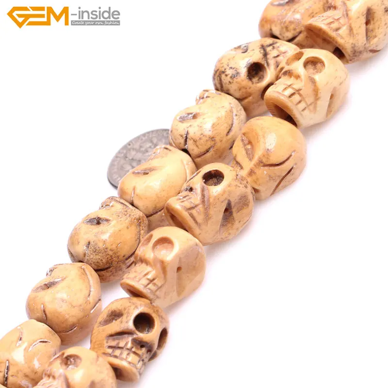 

Big Hole (1.2mm)Handmade Carved Skull Skeleton Halloween White Cream Black Natural OX Bone Beads For Jewelry Making Gem-inside