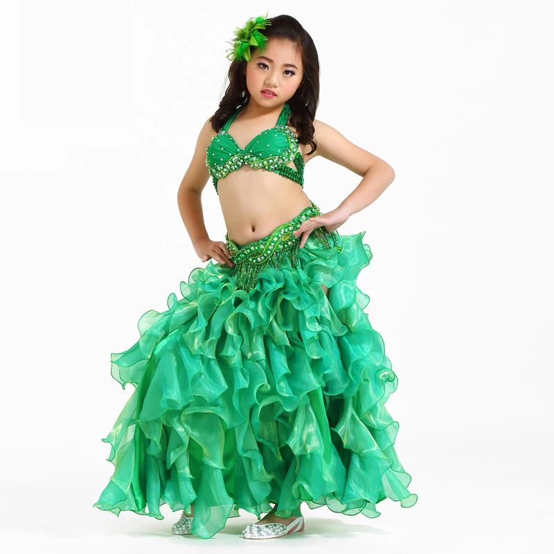 Children Belly Dancing Clothes 3-piece Oriental Outfit Bra, Belt, Skirt Girls Belly Dance Costume Set Professional #860