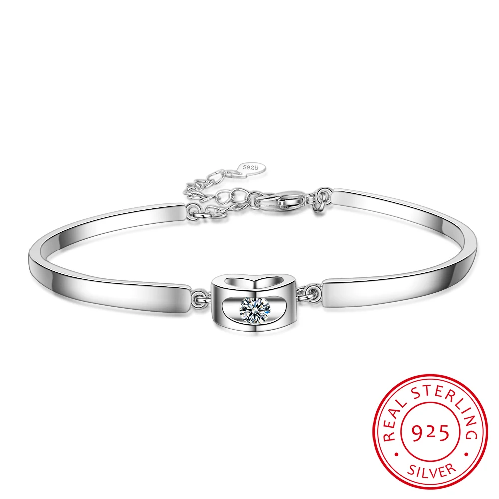 

Delicate 925 Sterling Silver Clear Crystal Love Heart Shaped Bracelets For Women Valentines Gift Wedding Fine Jewelry