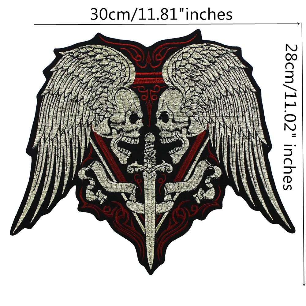 Large Embroidery Skull Sword Patches Iron on Motorcycle Biker Badge Vest Jacket Back Applique 5pieces