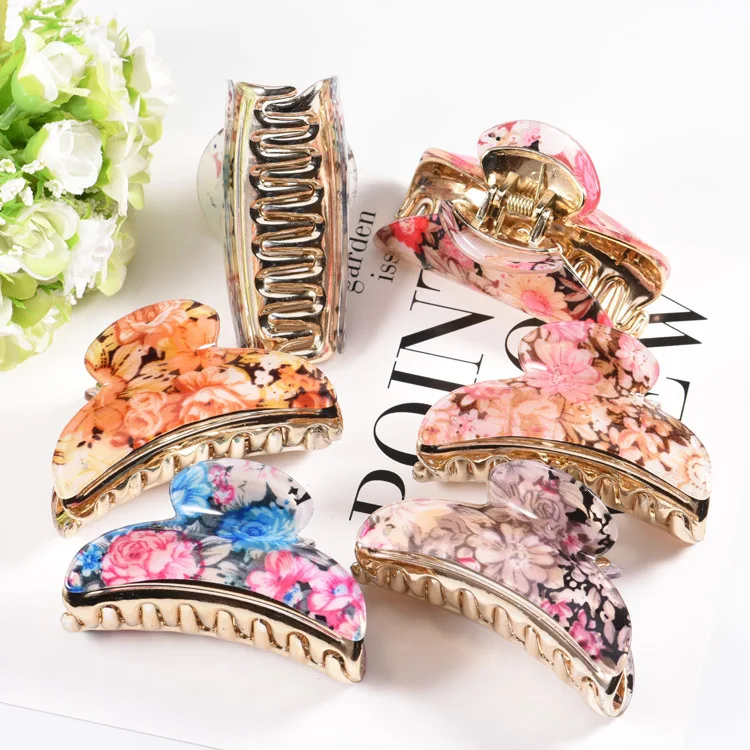 High-end temperament luxury large size Flower clip hair acrylic Barrettes Headbands Girls Horsetail card Hair Accessorie