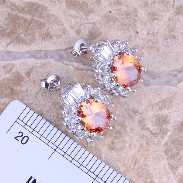 Fancy Brown Morganite White CZ Silver Plated Jewelry Sets Earrings Pendant Ring Size 6 / 7 / 8 / 9 / 10 S0423