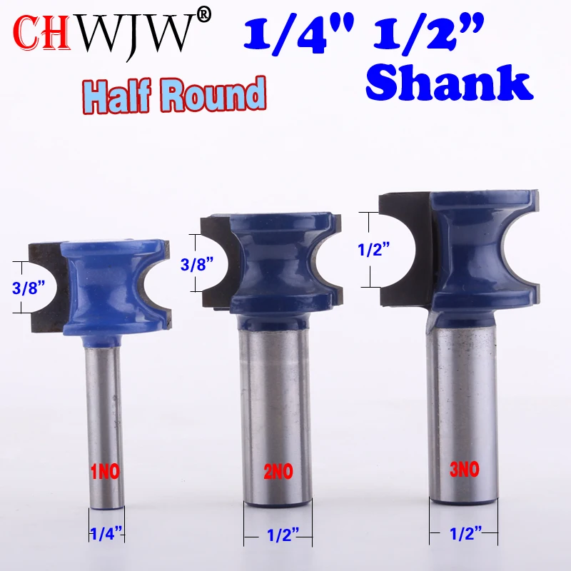 

1pc 1/4" 1/2" Shank Radius 3/16, 1/4 Half Round Bullnose Router Bit Set CHWJW