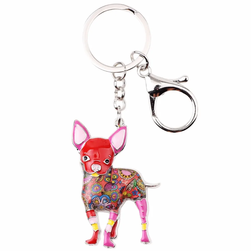 Bonsny Enamel Alloy Cute Chihuahuas Dog Key Chain Keychains Ring Gift For Women Girls Bag Car Pendant Fashion Animal Jewelry New