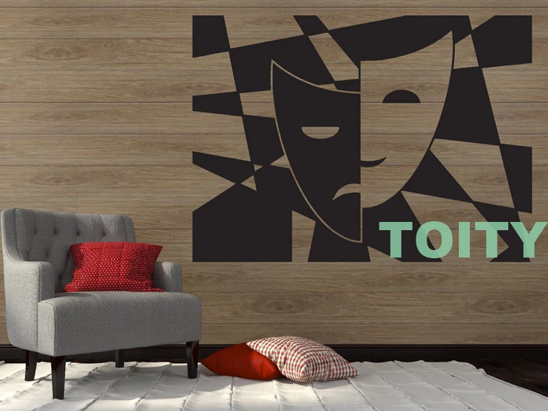 Vinyl Decal symbol theatrical art laughing and crying mask Wall Sticker Home Interior Design Art Mural Bedroom Decor H57cmxW75cm