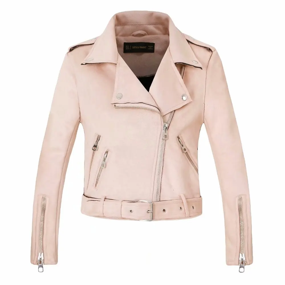 women candy color faux leather short motorcycle jacket zipper pockets sexy punk coat ladies casual outwear tops casaco Black