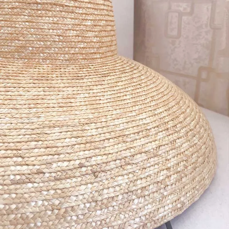 Elegant women straw hat Bell type 15cm Big wide brim sun hat casual natural wheat straw Summer Beach hat shade Ladies Hat