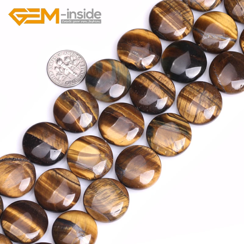 Natural Assorted 20mm Coin Flat Green Blood Stone Jaspers Tiger Eye Moss Agates Loose Beads For Jewelry Making DIY Strand 15\