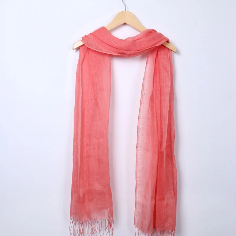 Fashion Soft Solid Women 100% Linen Flax Tassel Scarf Summer Travel Sunscreen Long Shawl Elegant Hijab Women Foulard M290