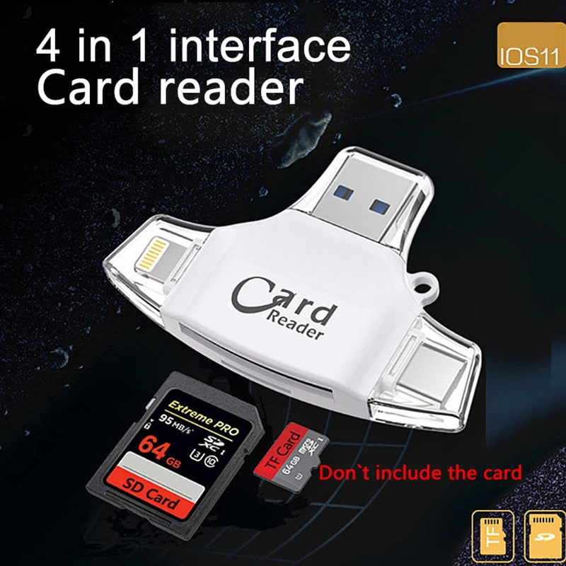 4 in 1 Type C Micro SD Card Reader usb type-c OTG USB Flash Memory gadget  For iPhone iPad MacBook Adapter SD Reader lightning