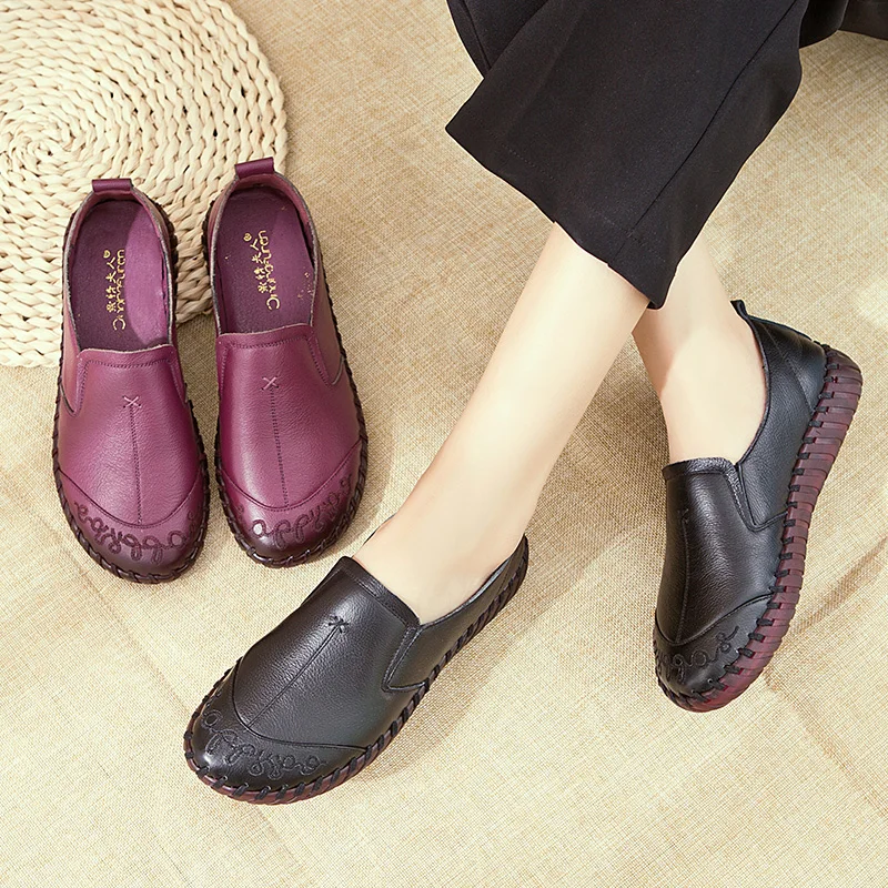 

Women Shoes Plus size Soft bottom Comfortable Leisure Shoes 100% Genuine Leather Flat Shoes Women drive Flats 2023