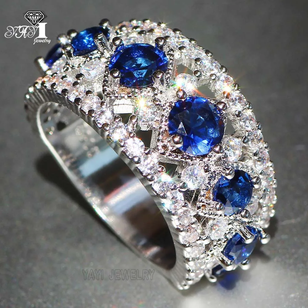 YaYI – bague de fiançailles pour filles, bijoux de princesse, coupe en bleu saphir, Zircon couleur argent, cadeau de mariage, cœur, fête, 625