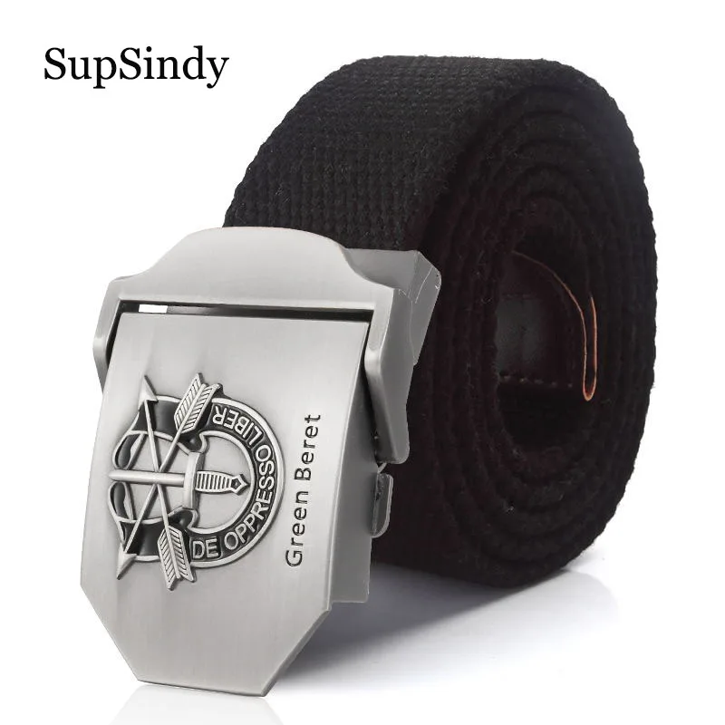 

SupSindy Men Canvas Belt Green Beret Luxury Metal Buckle Army Military Tactical Belts for Men Fashion Jeans Waistband Male Strap