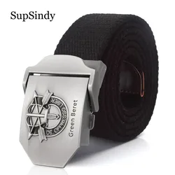 SupSindy Men Canvas Belt Green Beret Luxury Metal Buckle Army Military Tactical Belts for Men Fashion Jeans Waistband Male Strap