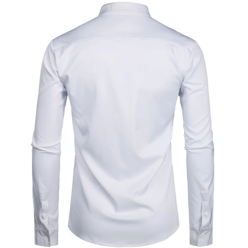White Banded Collar Dress Shirt Men Slim Fit Long Sleeve Casual Button Down Shirts Mens Business Office Work Chemise Homme S-2XL