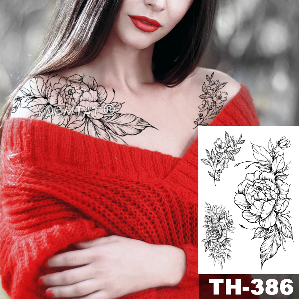 Lily Rose Dream Catcherกันน้ำชั่วคราวTattooสติกเกอร์สีดำลูกไม้ดาวแขนกลับใหญ่Tattoo Body Artสักปลอมสำหรับผู้หญิง