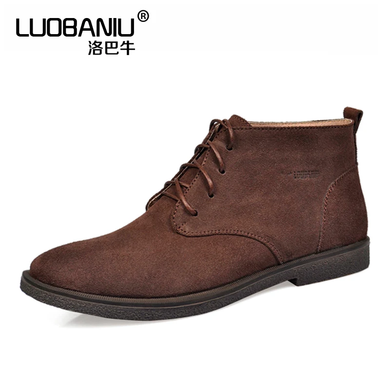 US SIZE 12 13 Nubuck Leather Casual Lace Up Desert Chukka Ankle Boots Men\'s Winter Cotton Shoes