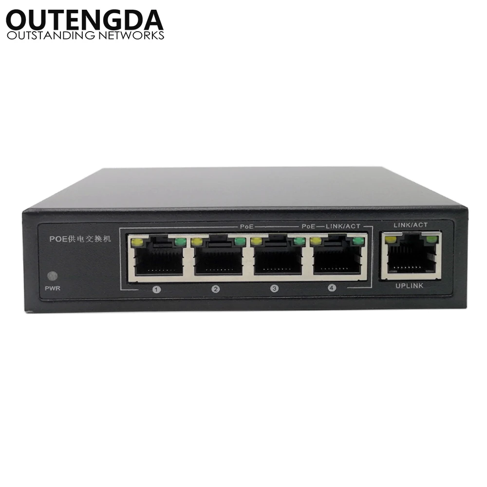 OUTENGDA 5 Ports 4 PoE Injector 24v Power Over Ethernet Switch 4,5+/7,8-, Power Adapter max120W optional