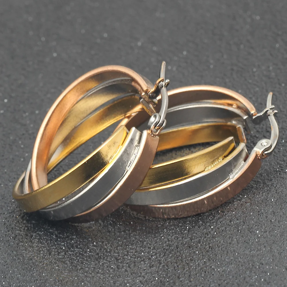 Mix Color Rose Gold/Gold/Silver Color Big Round Hoop Earring For Women Stainless Steel Hip Hop Earring Women Gift