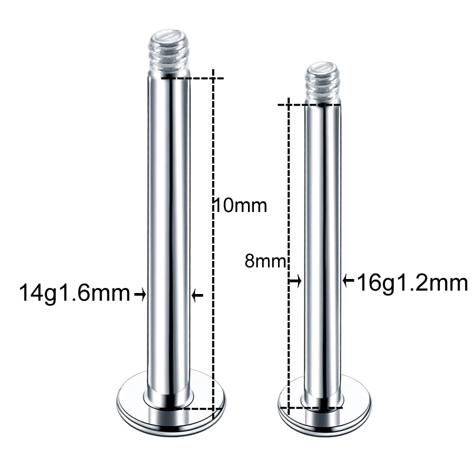 100Pcs/lot Steel Labret Bar Parts Screw Thread Head 16G 14G Labret Post Barbells Only For Lip Piercing Earring Stud Body Jewelry
