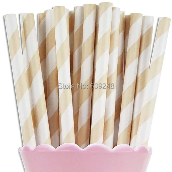 100 Pcs Mixed Colors Mixed Colors Old Fashioned Personalized Decorative Party Tableware Cream Ivory Striped Paper Straws