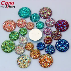 Cong Shao 100 sztuk 10/12/14/16mm AB kolorowe kamienie i kryształy z płaskim tyłem okrągłe żywica Rhinestone wykończenia koraliki DIY suknia ślubna YB32