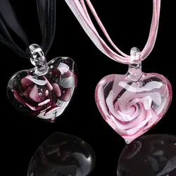 Delicate Murano Glass Spiral Flower Neckalce Women Romantic Heart Pendant Chain Choker Ribbon Necklace Girls Jewelry Gift