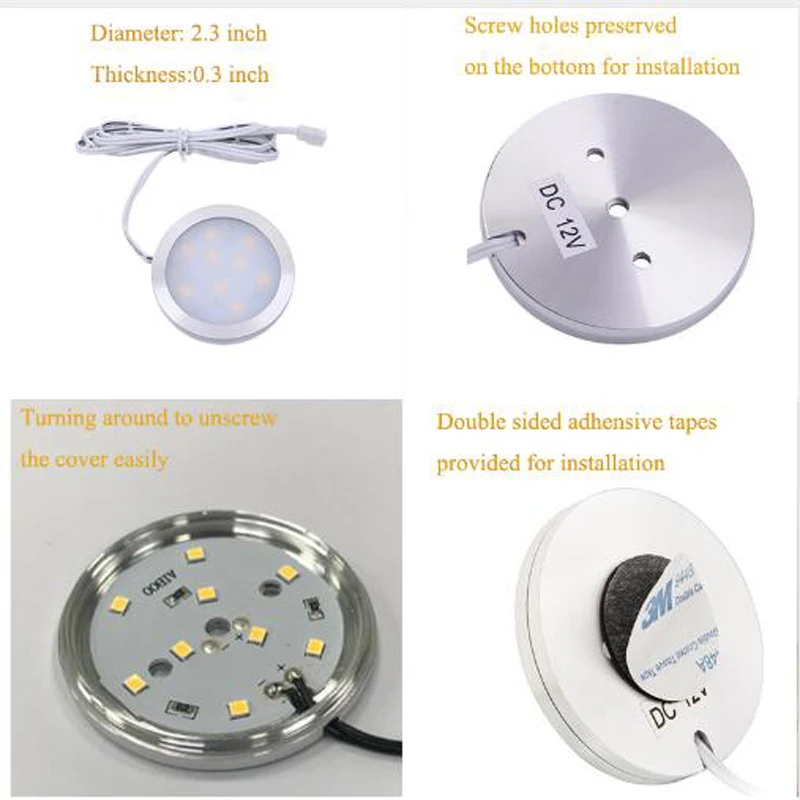 Under Cabinet Lights LED Puck Light Kitchen Round 12V Counter Shelf LED Closet Cupboard Showcase Drawer Wardrobe Indoor Lighting