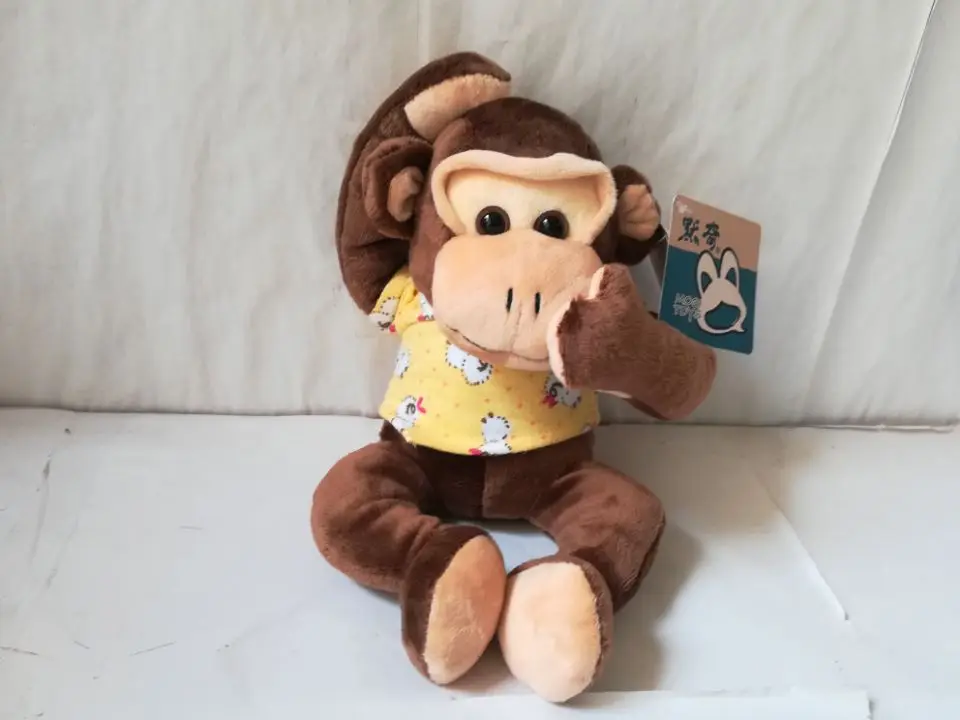 about 24cm lovely brown monkey plush toy dressed cloth magnet monkey doll soft toy Christmas gift s2215