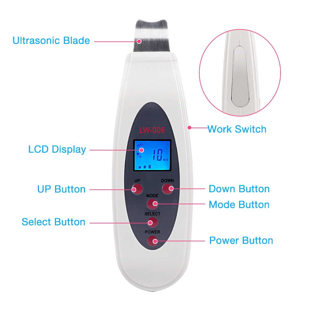 High Quality Ultrasonic Skin Scrubber Cleanser Face Cleaning Acne Removal Galvanic Facial Spa Ultrasound Peeling Clean Tone Lift