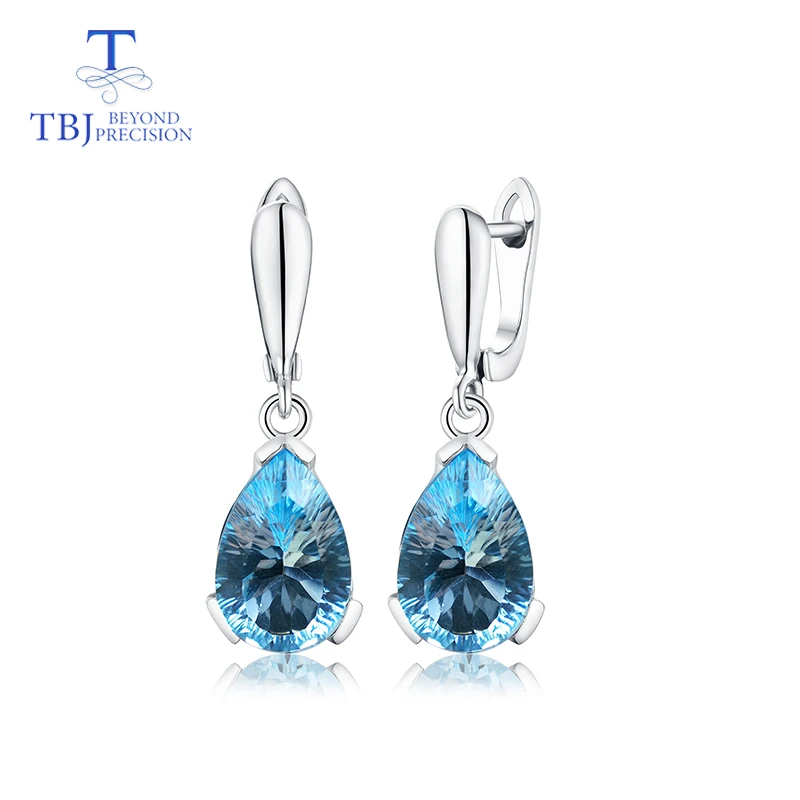 

TBJ,Water Drop 13ct Genuine Sky blue topaz concave cut good clasp Earrings Pure 925 Sterling Silver Fine Jewelry For Women gift