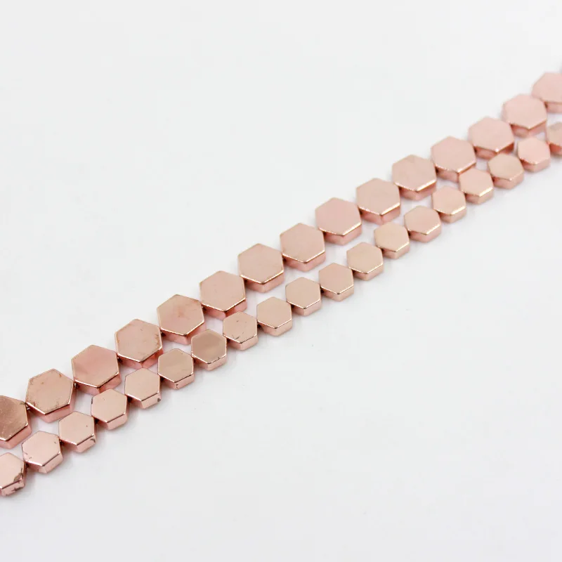 

1 Strand/lot Drop Shipping Color Coated Haxagon Loose Beads Rose Gold Hematite Beads 8mm 6mm DIY Beads CPHB1024