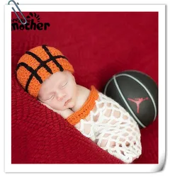 Accesorios de fotografía para recién nacidos, bonita forma de baloncesto, ropa de fotografía, conjunto de gorro de ganchillo de lana para bebé, accesorios de utilería para fotos de bebé