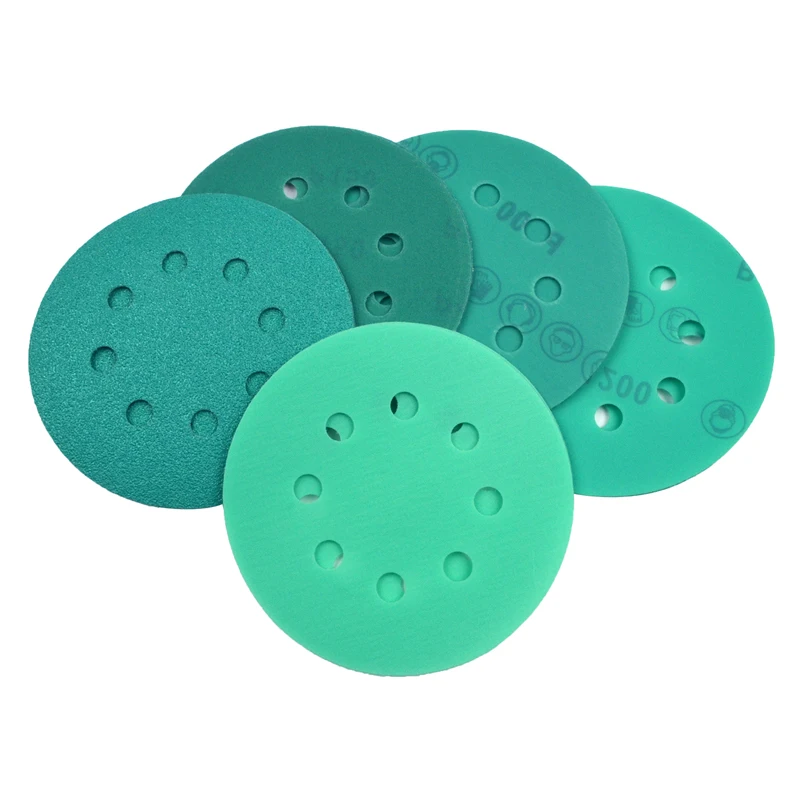 POLIWELL 5 CÁI 5 Inch 8 Lỗ 60-2000 Nhám Xanh Polyester Bộ Phim Giấy Nhám 125mm Thông Tắc Đường Ống Chà Nhám đĩa Khô Ướt Đánh Bóng Xe Giấy