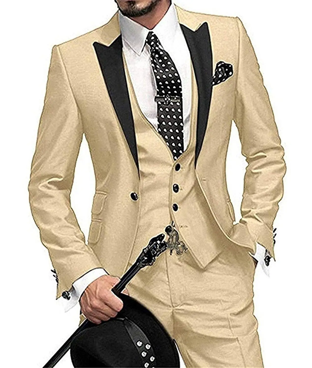 

Men Suits Slim Fit Casual 3 Pieces Business Groomsmen Grey White Champagne Lapel Tuxedos for Formal Wedding(Blazer+Pants+Vest)